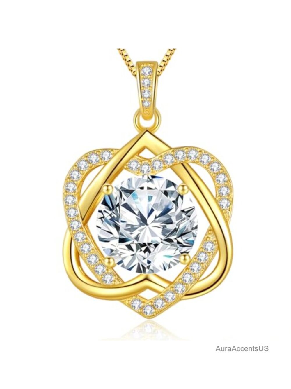 Double Heart Moissanite Pendant Necklace 925 Sterling Silver 18k Gold Plated